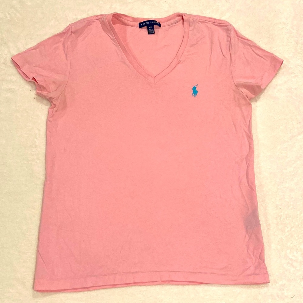 Ralph Lauren Pink V-Neck Tee Shirt, Women's Medium